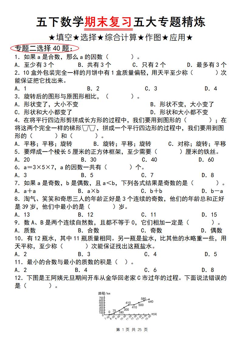 五下数学【期末复习五大专题精炼（专题二：选择）】-EduToon学术