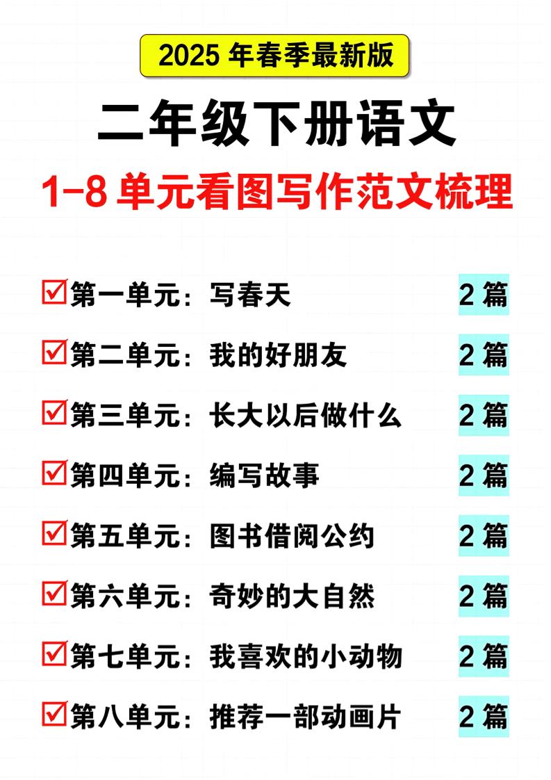 25二下语文1-8单元看图写话范文梳理16页-EduToon学术