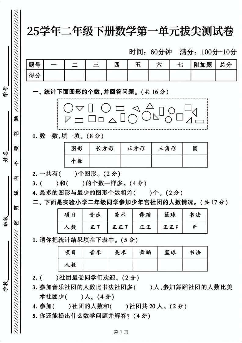 25二下数学第一单元拔尖测试卷1（含答案5页）人教-EduToon学术