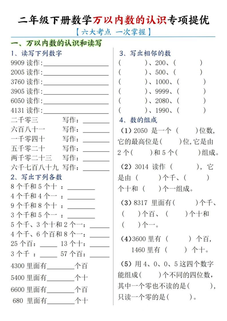二下数学【万以内数的认识专项提优】-EduToon学术