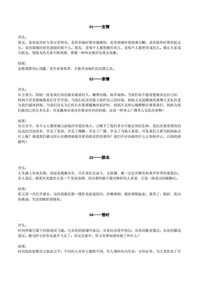 六下语文【作文素材】20类作文开头+结尾的优美段落-EduToon学术