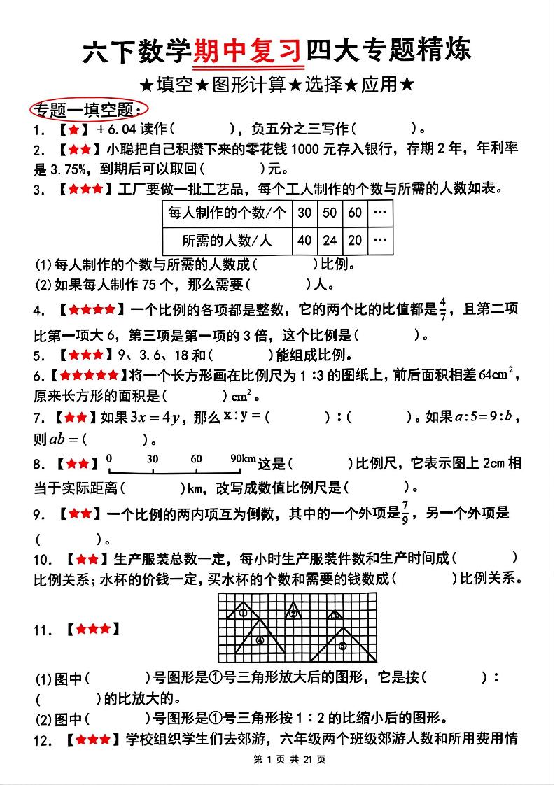 【人教版】六下数学期中复习四大专题精炼（专题一：填空题）(已优化)-EduToon学术