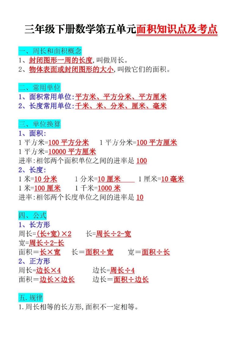 三下数学面积知识点与考点-EduToon学术