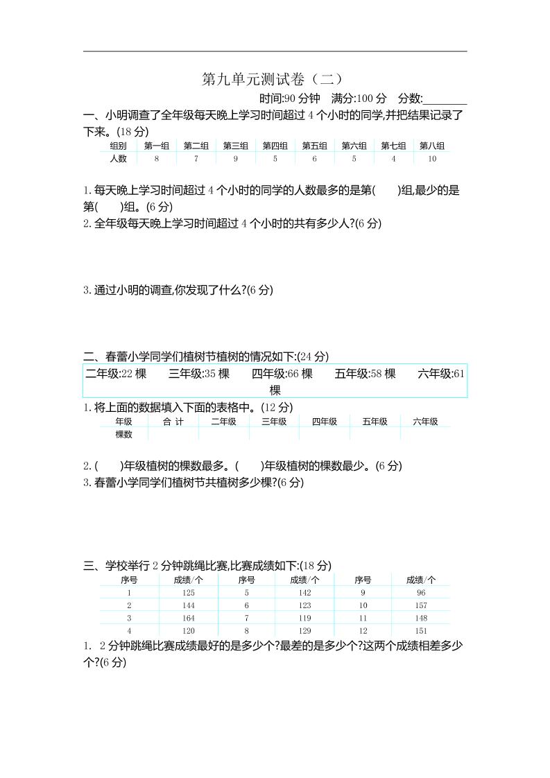 三下苏教版数学第九单元检测卷-2-EduToon学术