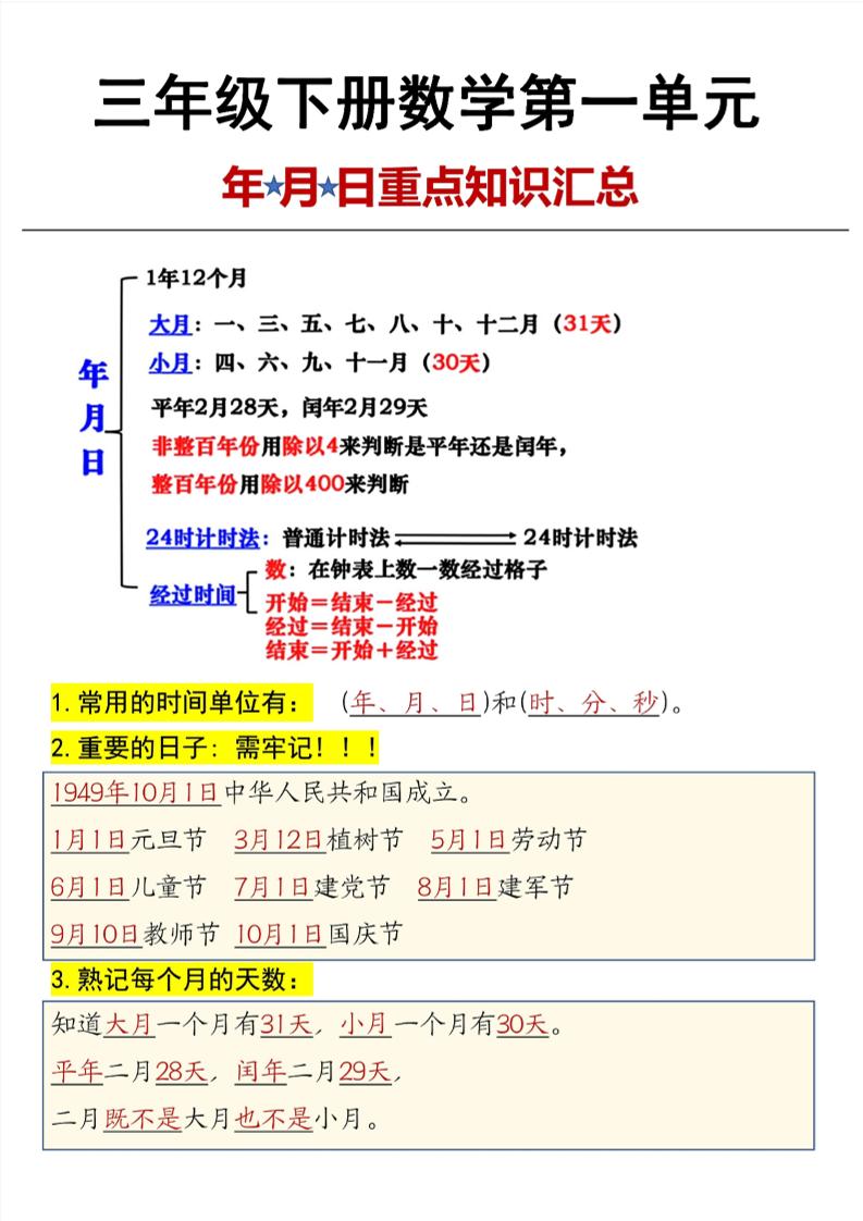 三年级下数学第6单元年月日重点知识汇总-EduToon学术