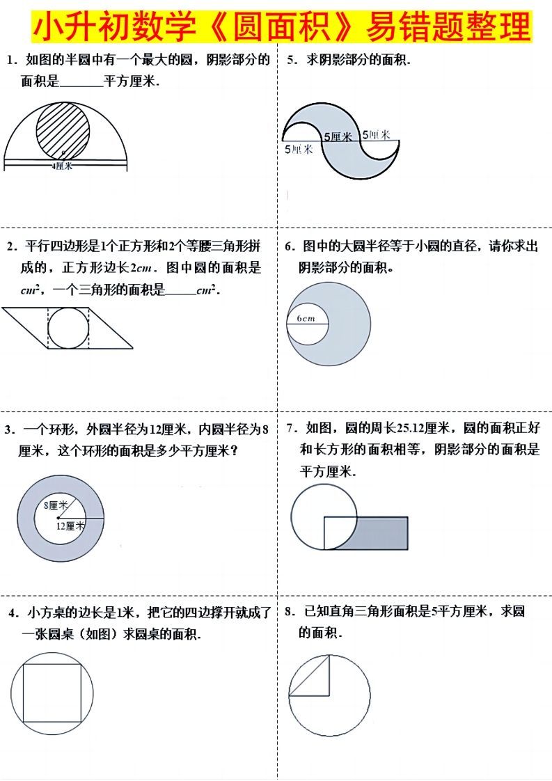 小升初数学（圆面积）易错题整理-EduToon学术