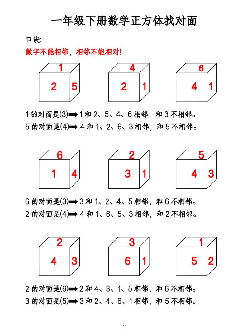 一年级下册数学正方体找对面-EduToon学术