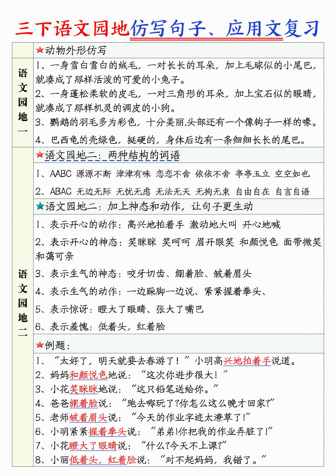 三下语文1-8单元语文园地句子仿写+应用文专练（9页）-EduToon学术