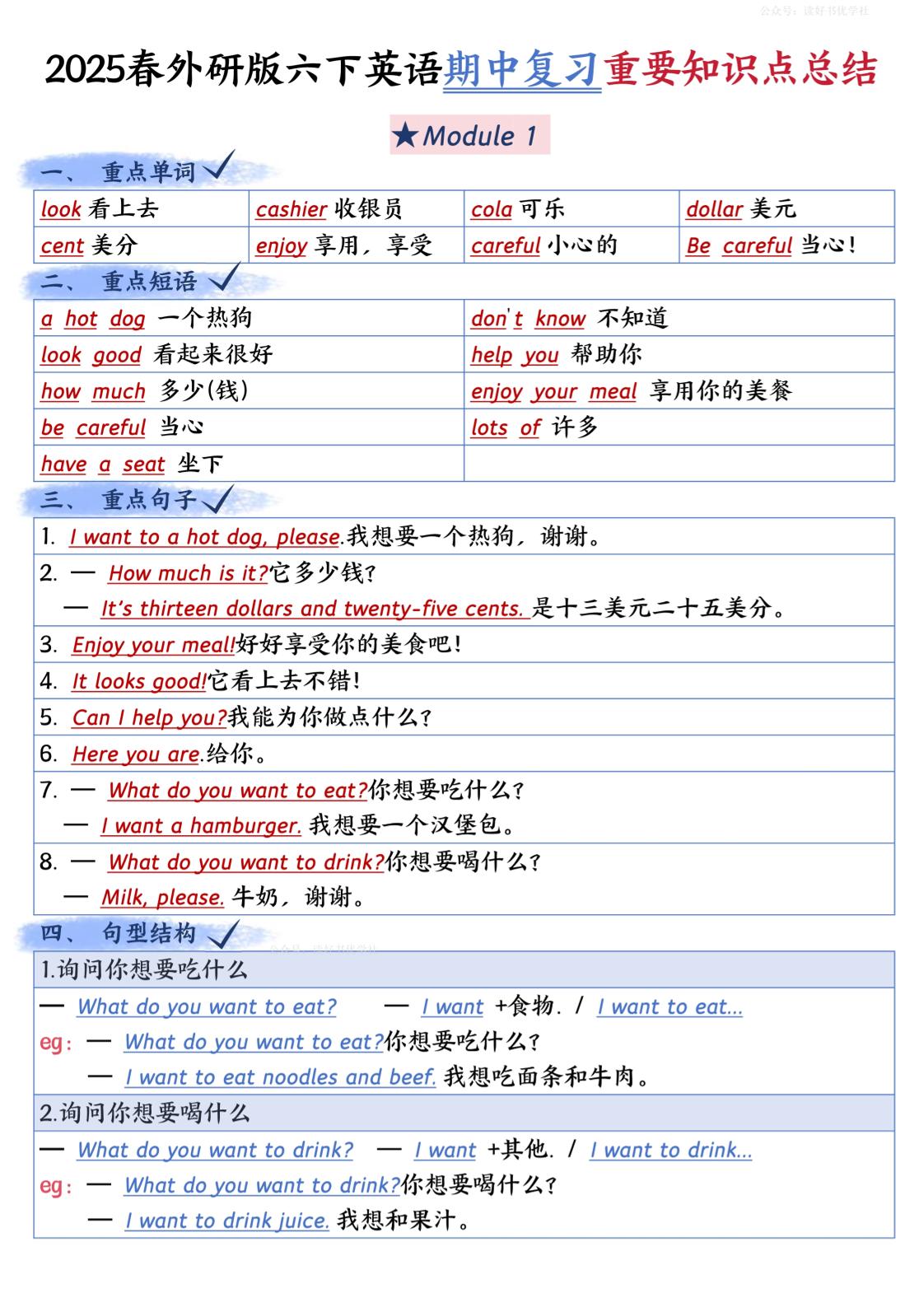 六下英语外研期中知识梳理-EduToon学术