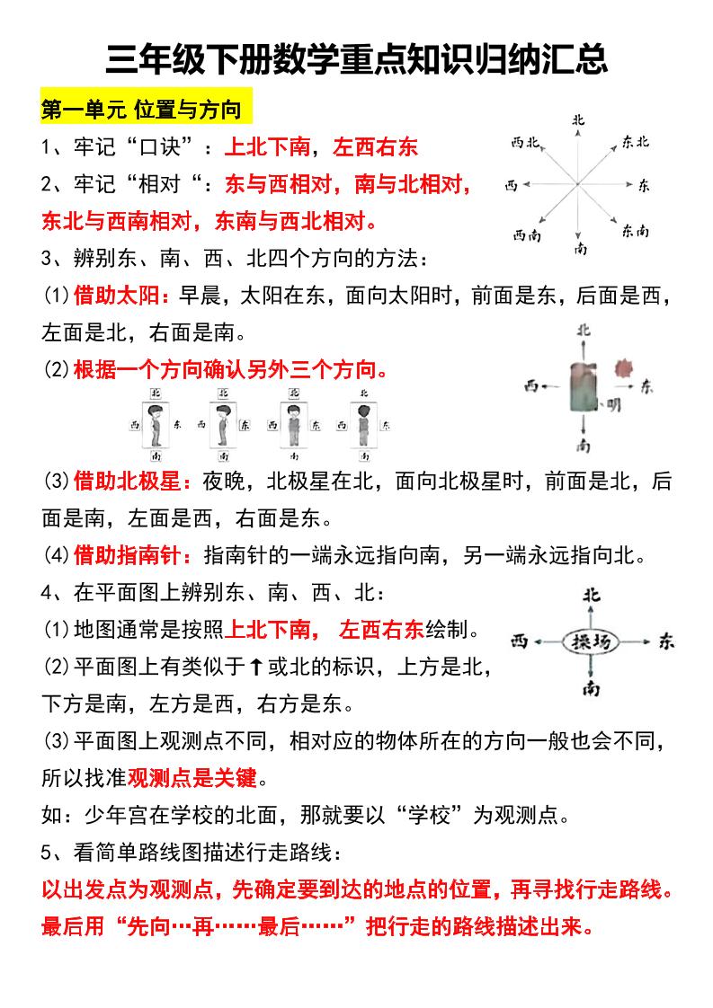 三年级下册数学重点知识归纳汇总-EduToon学术